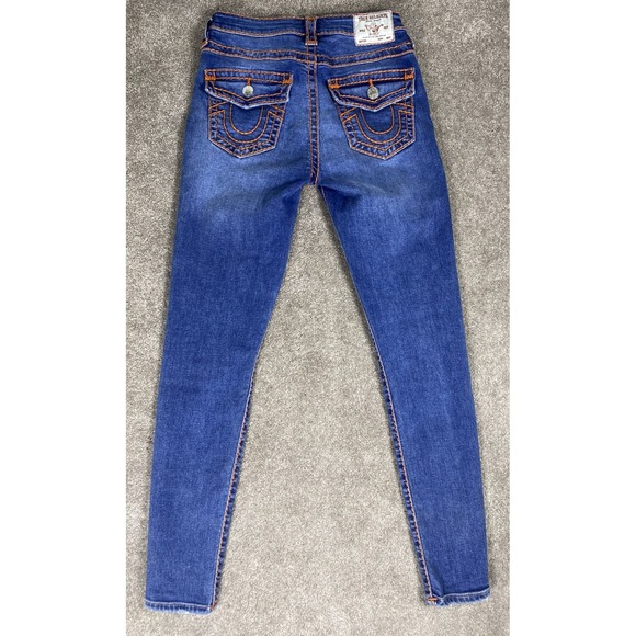 True Religion Jeans Halle Mid Rise Super Skinny Orange Stitching Stretch SZ 26 - Picture 6 of 9